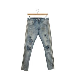 KDNK Men's Noriega Striped Side Panel Distressed Jeans Size 30